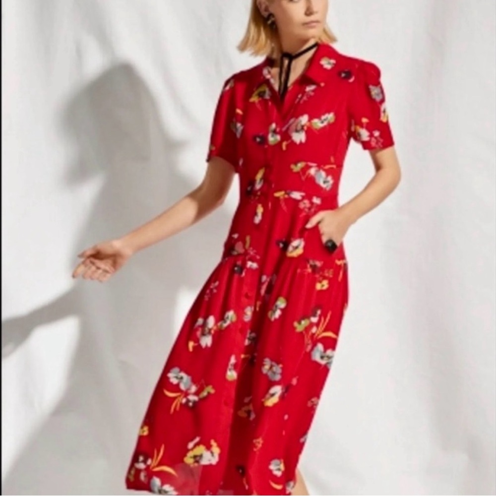 CABI red floral dress style 6218 size M
